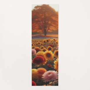 Autumn trees/field with mums yoga mat