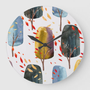 Autumn Trees: Hand Painted Watercolor Seamless Large Clock