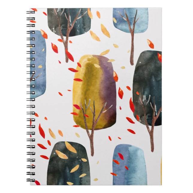 Autumn Trees: Hand Painted Watercolor Seamless Notebook (Front)