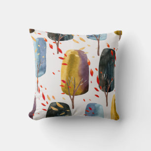 Autumn Trees: Hand Painted Watercolor Seamless Throw Pillow