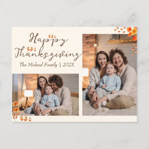  Autumn Trees Happy Thanksgiving   Family Two Phot Holiday Postcard