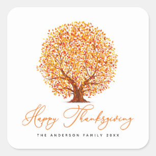 autumn trees happy thanksgiving square sticker