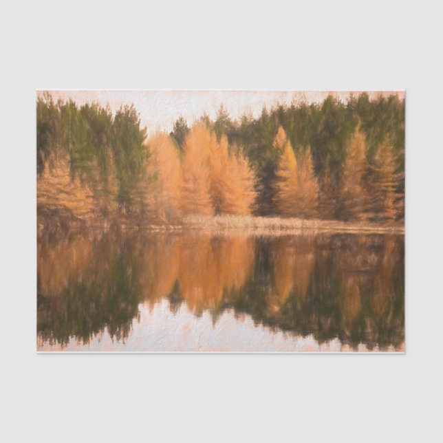 Autumn Trees Lake Orange Fall Themed Sketch Art Tissue Paper (Front)