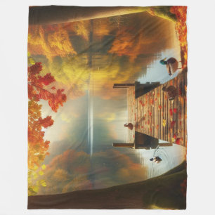 Autumn trees & lake with ducks fleece blanket