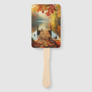 Autumn trees & lake with ducks hand fan