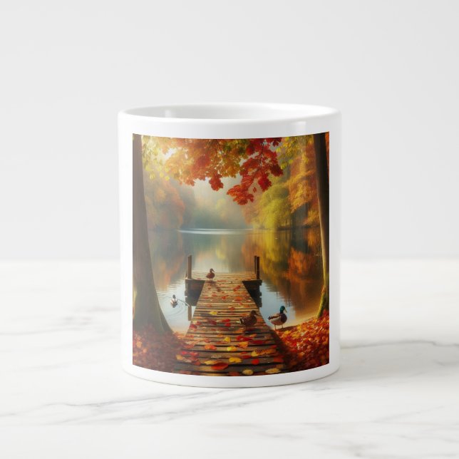 Autumn trees & lake with ducks large coffee mug (Front)