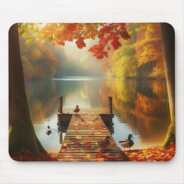Autumn trees & lake with ducks mouse pad (Front)
