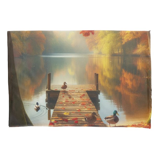 Autumn trees & lake with ducks pillowcase (Front)