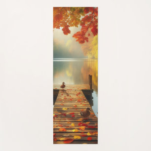 Autumn trees & lake with ducks yoga mat