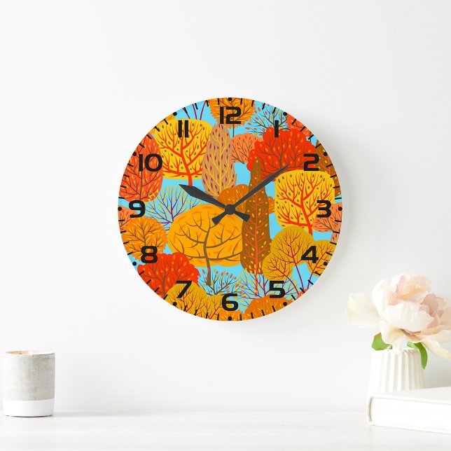 Autumn Trees Pattern Fall Foliage  Large Clock (Creator Uploaded)
