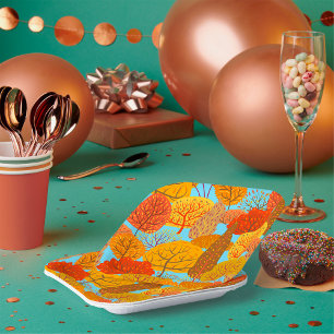 Autumn Trees Pattern Fall Foliage  Paper Plate
