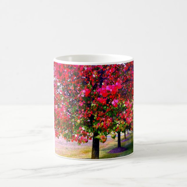 Autumn trees pink red leaves impressionistic trees coffee mug (Center)