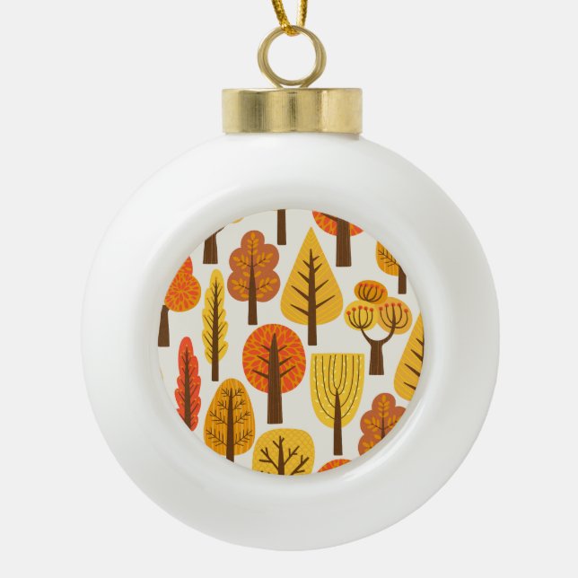 Autumn trees, seamless pattern. ceramic ball christmas ornament (Front)