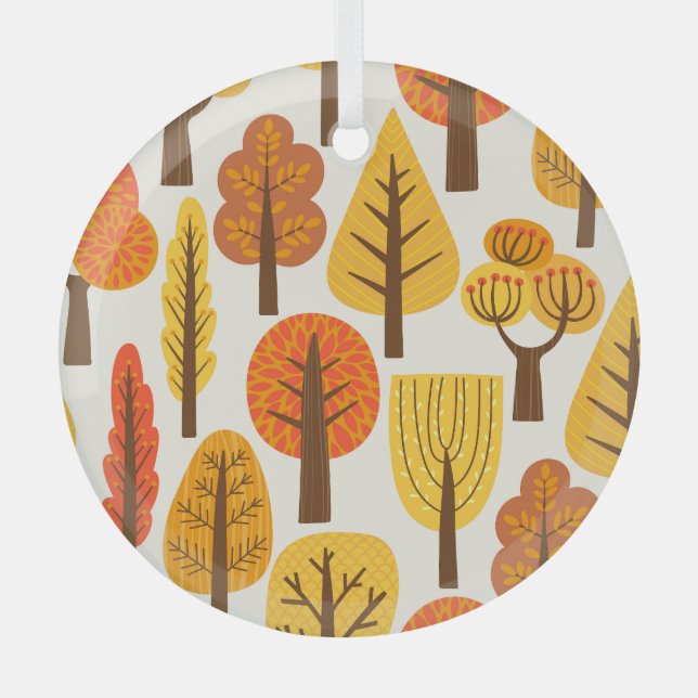 Autumn trees, seamless pattern. glass ornament (Front)
