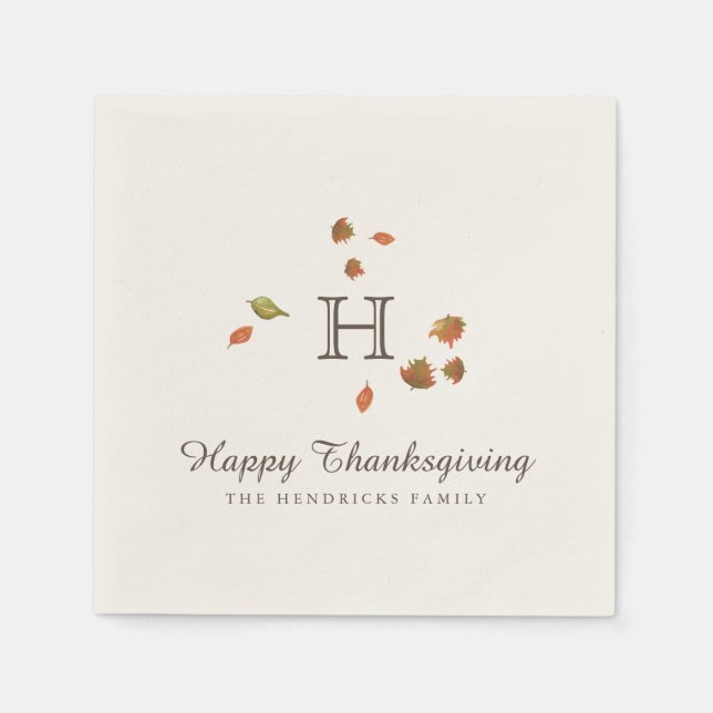 Autumn Trees Thanksgiving Monogram Napkin (Front)
