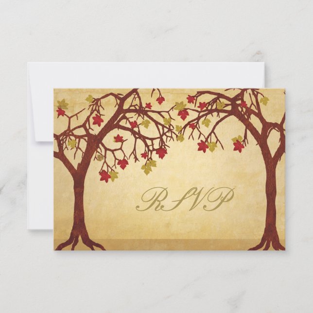 Autumn Trees Wedding RSVP Response Card (Front)