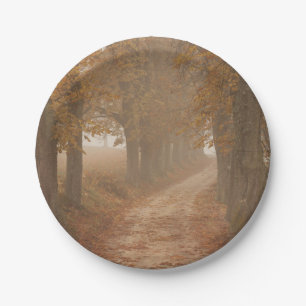 Autumn Trees Woodland Path Photo Paper Plate