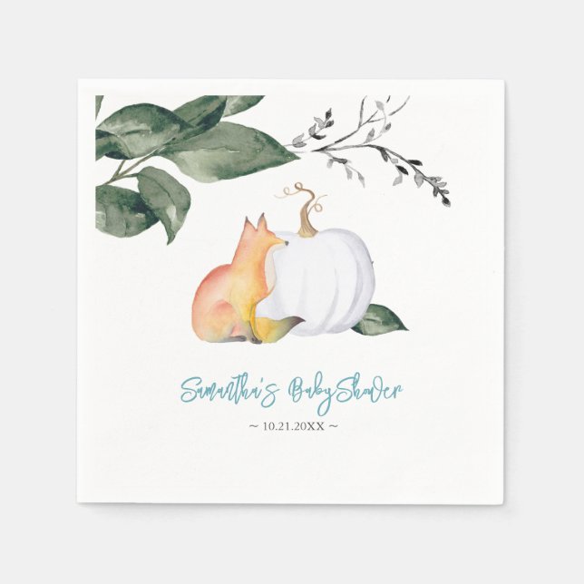 Autumn Tropical Fox and White Pumpkin Napkins (Front)