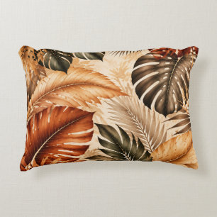 Autumn Tropical Monstera Botanical Pattern Accent Pillow