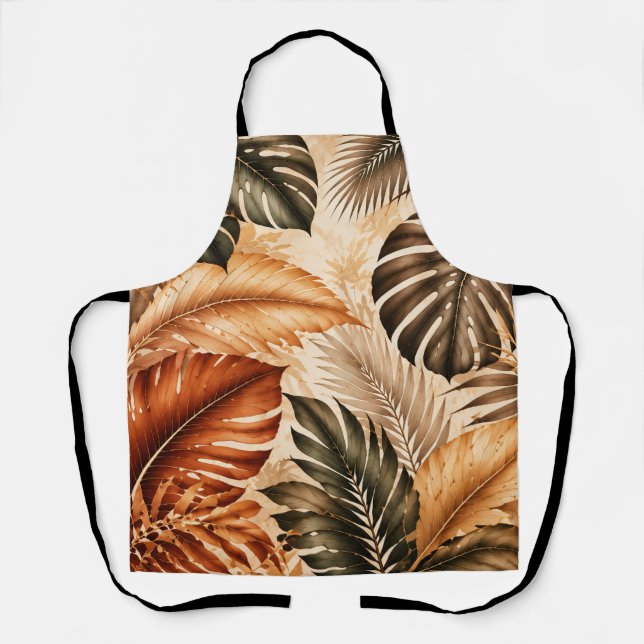 Autumn Tropical Monstera Botanical Pattern Apron (Front)