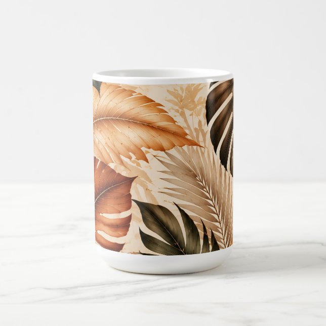 Autumn Tropical Monstera Botanical Pattern Coffee Mug (Center)
