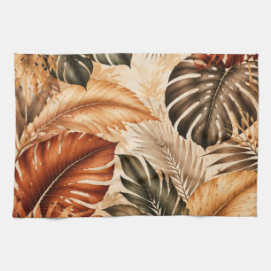 Autumn Tropical Monstera Botanical Pattern Kitchen Towel