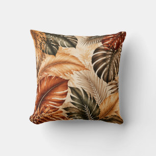 Autumn Tropical Monstera Botanical Pattern Throw Pillow