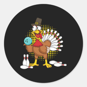 Autumn Turkey Funny Thanksgiving Turkey Bowling Classic Round Sticker