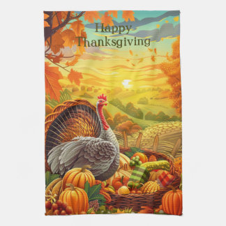 Autumn Turkey Pumpkins Thanksgiving Kitchen Towel