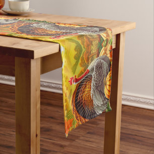 Autumn Turkey Pumpkins Thanksgiving Table Runner