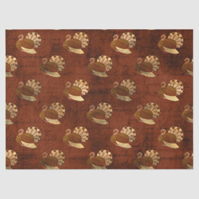 Autumn Turkeys on Burnt Orange Decoupage Tissue Paper (Front)