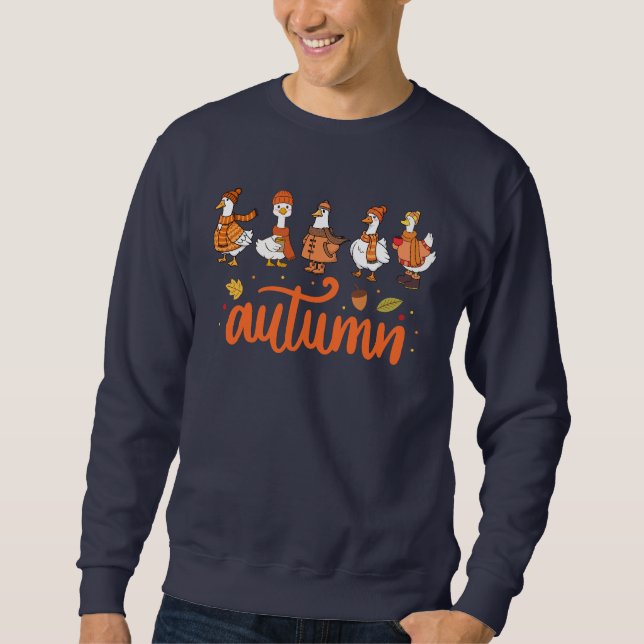 Autumn Typography Ducks Graphic Cozy Fall Sweatshirt (Front)