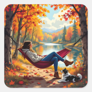 Autumn Vibes and Fall Blessings Square Sticker