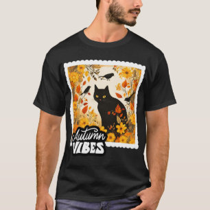 Autumn Vibes Black Cat Sunflowers and Fall Birds T-Shirt