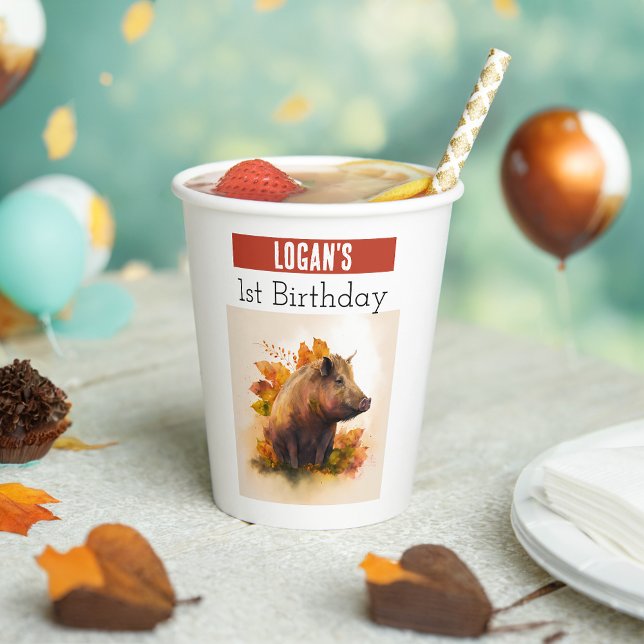 Autumn vibes Boar - 1st birthday - Paper Cups (Creator Uploaded)