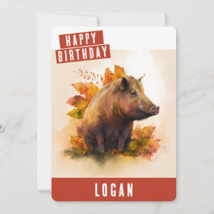 Autumn vibes Boar Birthday Card