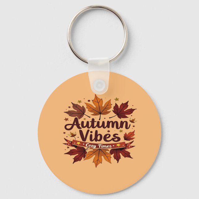 Autumn Vibes Cozy Fall Leaves Design Keychain (Front)