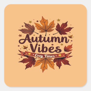 Autumn Vibes Cozy Fall Leaves Design Square Sticker