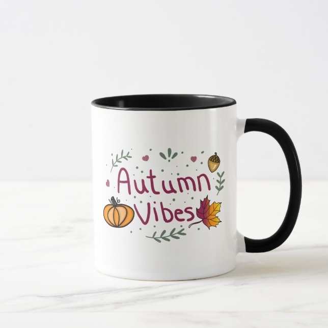 Autumn Vibes Fall Leaves, Pumpkins Acorns Mug (Right)