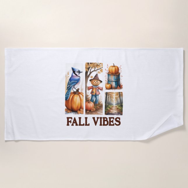 Autumn Vibes Fall Vibes Beach Towel (Front)