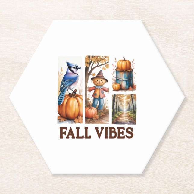Autumn Vibes Fall Vibes Paper Coaster (Front)