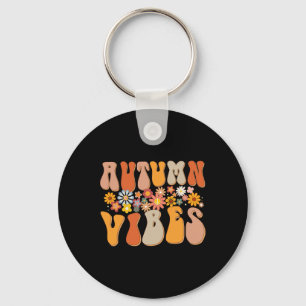 Autumn Vibes Groovy Design Fall Lover Thanksgiving Keychain