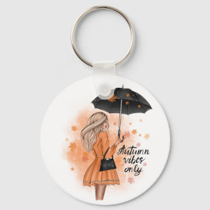 Autumn Vibes Only Fall Fashion Girl Keychain