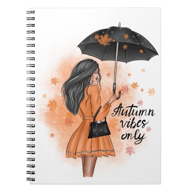 Autumn Vibes Only Fall Fashion Girl Notebook (Front)