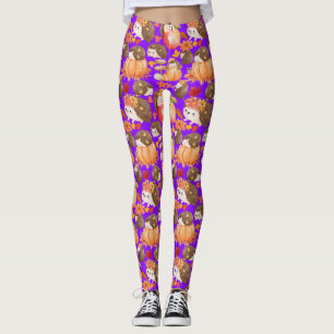 Autumn vibes Pattern Porcupine B Purple BG Leggings