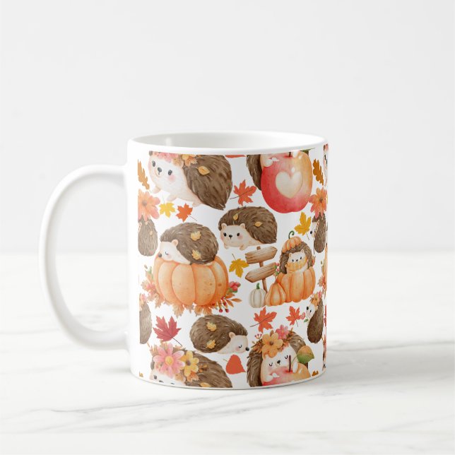 Autumn vibes Pattern Porcupine Coffee Mug (Left)