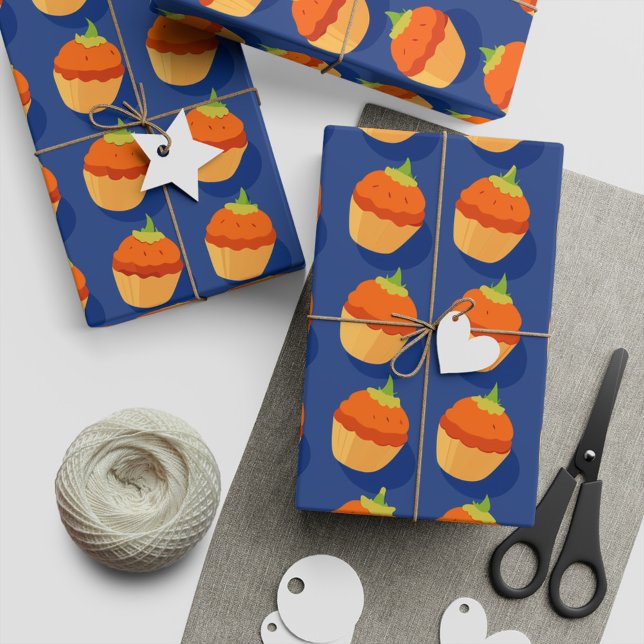  Autumn Vibes Pumpkin Cupcakes Gift Wrapping Paper (A wrapping paper with pumpkin-cupcakes. Perfect for autumn crafts and gifts. )