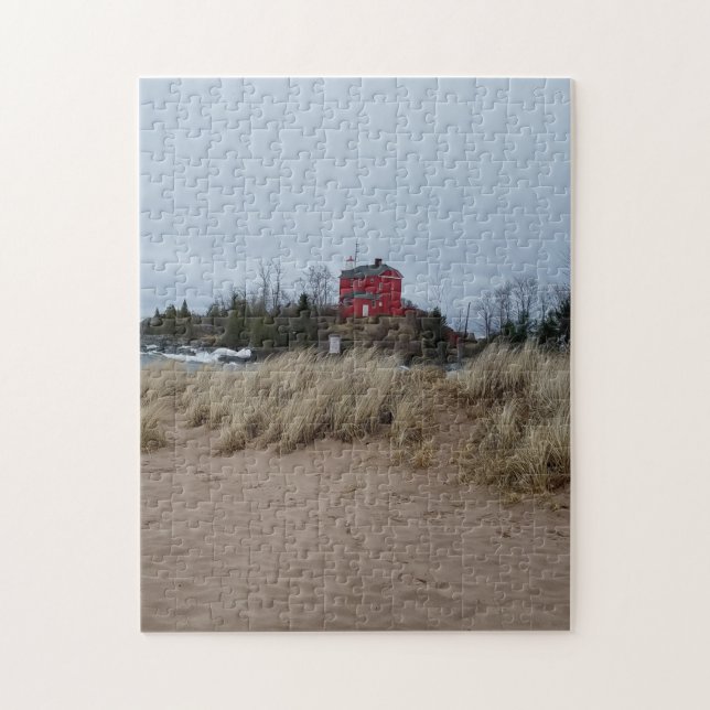 Autumn View Marquette Harbour Lighthouse Jigsaw Puzzle (Vertical)