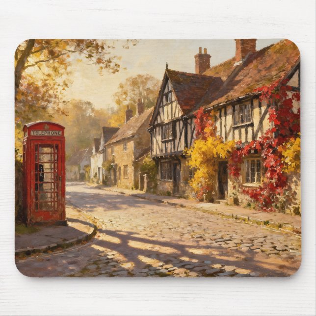 Autumn Village Scene in Golden Light Mouse Pad (Front)