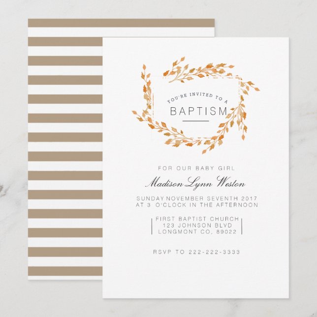 Autumn Vines | Floral Watercolor Baptism Invitation (Front/Back)